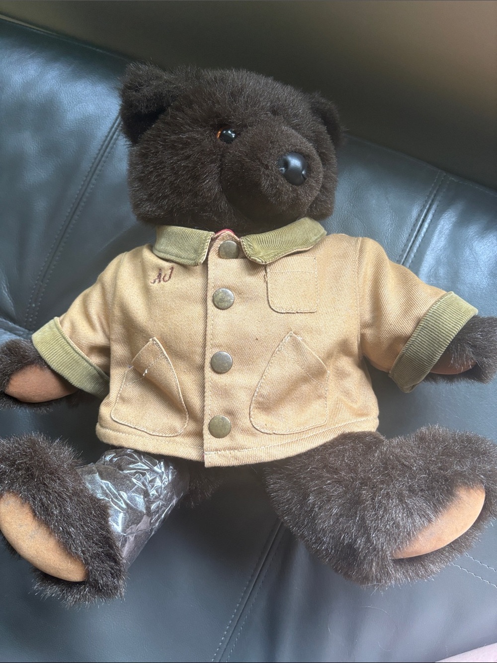 LL Bean Brown Plush Bear in Tan Jacket - Kids Toy